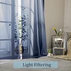 OWENIE Sheer Curtains - Navy 45" Long, Light Filtering Tiers for Kitchen, Bedroom, Basement, Short Curtains Panels Rod Pocket, Cafe Curtains for Small Window, 42" W x 45" L
