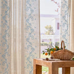 jinchan Evelyn Embroidered Linen Curtains 63 inch Floral Curtains for Living Room Bedroom Farmhouse Cottagecore Semi Sheer Light Filtering Window Drapes Rod Pocket Back Tab 2 Panels W50 x L63 Blue