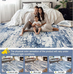 Area Rugs 9x12 Living Room - Washable Rug Modern Abstract Soft Large Neutral Non-Slip Carpet Indoor Floor Thin Carpets for Bedroom Dining Room Farmhouse Nursery Home Office Blue Gray