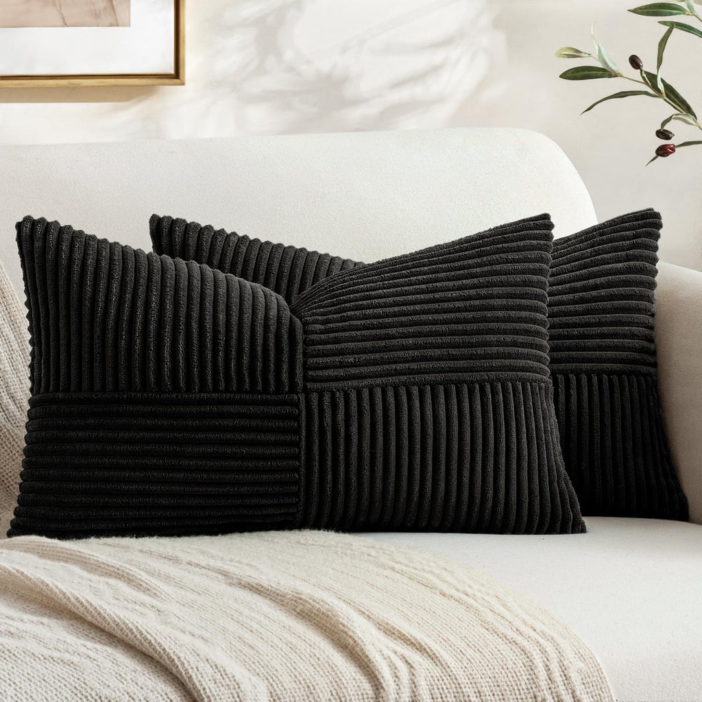 MIULEE Black Decorative Lumbar Throw Pillow Covers 12x20 Inch 2 Pack