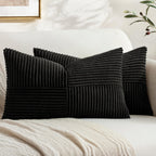 MIULEE Black Decorative Lumbar Throw Pillow Covers 12x24 Inch 2 Pack