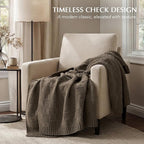 EVERGRACEHOME Modern Checkered Chenille Throw Blanket, Soft Cozy Plaid Knitted Chair Blanket for Sofa Couch, Decorative Knit Throw for Bed and Living Room, Mocha Brown, 50" x 60"