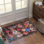 Black/Brown Floral Rug for Entryway, 2x3 Washable Kitchen Mat Ultra-Thin Soft, Non-Slip Indoor Door Carpet Stain Resistant Boho Small Low-Pile Throw for Bathroom Bedroom (2 x 3, Black/Brown)