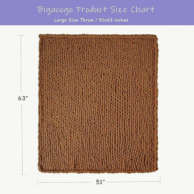 Bigacogo Chunky Knit Throw Blanket for Couch, 51x63 inches, Caramel