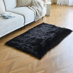 duduta Black Faux Sheepskin Fur Rug 3x5 ft, Fluffy Shag Bedroom Dorm Nursery Playroom Carpet Rug Non Slip Washable