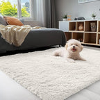 OLANLY 4x10 Area Rugs for Living Room Bedroom, Machine Washable Soft Fluffy Shaggy Bedside Rug, Indoor Floor Carpet for Kids Girls and Boys, Dorms, Nursery Rooms, Home Decor Aesthetic, Ivory