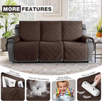 TAOCOCO 100% Waterproof Recliner Sofa Cover, Non Slip Split Couch Covers for Reclining Couches with Straps, Washable Reclining Sofa Cover Furniture Protector for Kids Pets(3 Seater, Dark Brown)