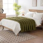 90x90 Inch Green Queen Large Blanket - Soft & Fluffy Fleece, Neutral Tan Color, Cute & Aesthetic, Perfect for Sofa, Couch, Bed, Living Room & Bedroom, All-Season Use, Plush & Cozy Decorative Blanket
