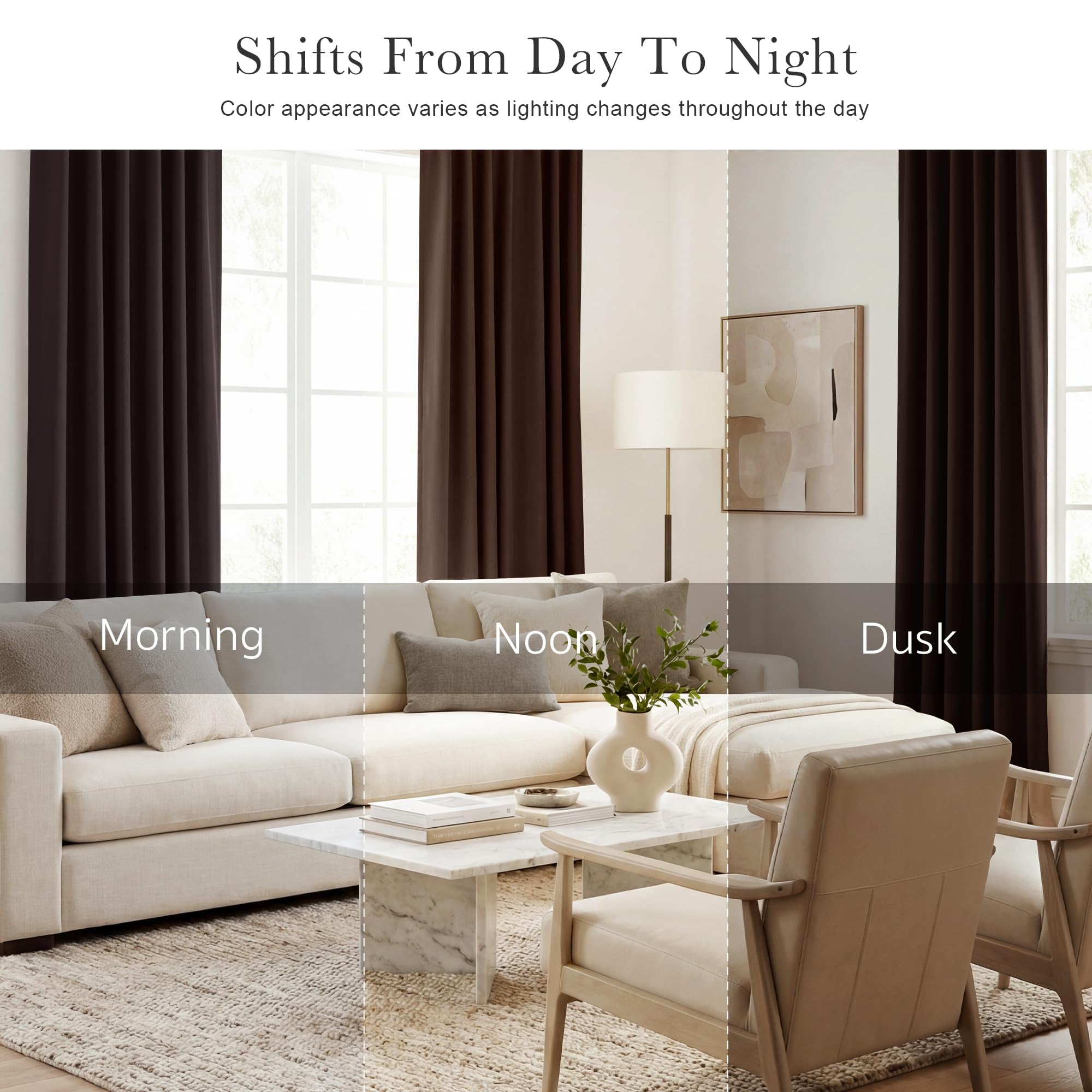 PONY DANCE Black Out Curtains for Bedroom Window, Room Darkening 96 inch Curtains 2 Panel Set, Thermal Insulated Drapes for Living Room Window Treatment, Back Tab/Rod Pocket, 52 x 96 Inch, Brown