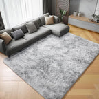 ONASAR Area Rugs 9x12 Living Room, Tie-Dyed Light Grey Large Fluffy Bedroom Rug, Soft Plush Thick Shaggy Big Floor Carpet for Kids Boy Girls Teen Dorm Nursery Indoor Home Decor Aesthetic