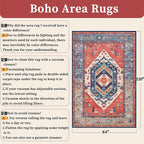 SERISSA 7x10 Area Rugs for Living Room, Large Washable Non-Slip Boho Rug, Ultra Soft Vintage Rust Oriental Tribal Print Distressed Carpet for Dining Room Bedroom Dorm Office Home Decor