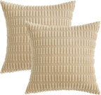 MIULEE Pack of 2 Corduroy Decorative Throw Pillow Covers 20x20 Inch Soft Boho Striped Pillow Covers Modern Farmhouse Home Decor for Sofa Living Room Couch Bed Tan