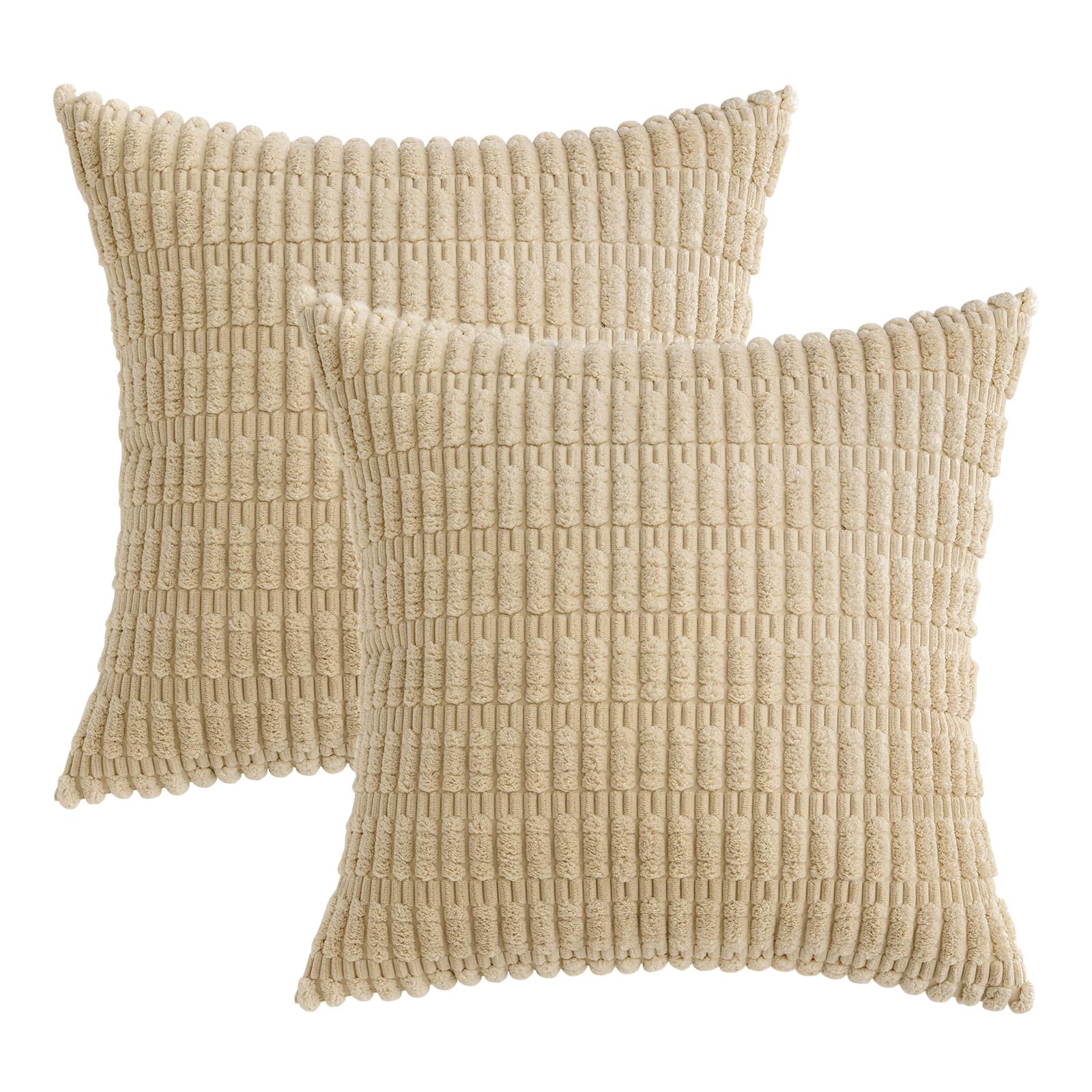 MIULEE Corduroy Decorative Throw Pillow Covers 20x20 Tan Pack of 2