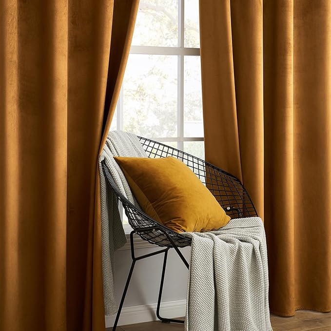 MIULEE Velvet Curtains Golden Brown Elegant Grommet Curtains Thermal Insulated Soundproof Room Darkening Curtains/Drapes for Classical Living Room Bedroom Decor 52 x 90 Inch Set of 2