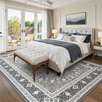 Lofus 8x10 Area Rugs for Living Room, Machine Washable Non-Slip Area Rug, Low Pile Large Rugs for Bedroom, Kitchen, Dining Room, Home Office, Vintage Oriental Print Rug, Light Grey with White