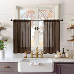 BGment Brown Linen Short Curtains 36 Inch Length for Window, Small Sheer Drapes for Kitchen Cafe Over Sink Bathroom Decor Lightweight Rustic Country Textured Rod Pocket, 2 Panels, Each 30 Inch Wide