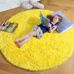 Amdrebio Yellow Circle Round Rug 6Ft for Living Room Bedroom, Fluffy Fuzzy Shag Furry Area Rugs for Baby Kids Room Decor Aesthetic, Cute Plush Kawaii Carpet for Classroom Nursery Teen Girls Boys