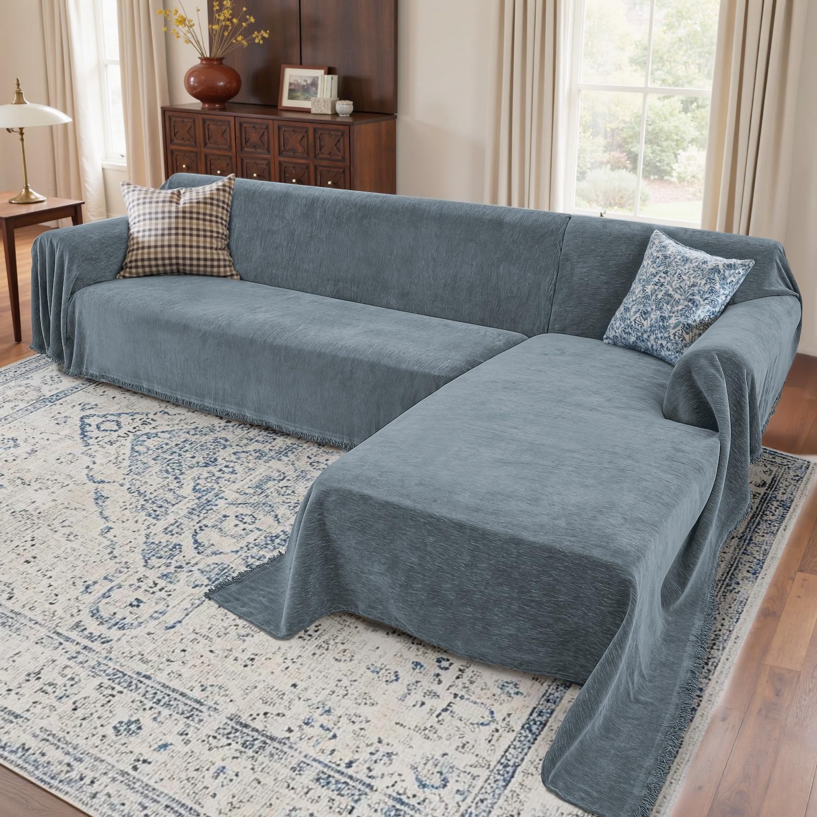 Houmiggle 2 Pieces Sectional Couch Covers L Shaped Cover L Dusty Blue