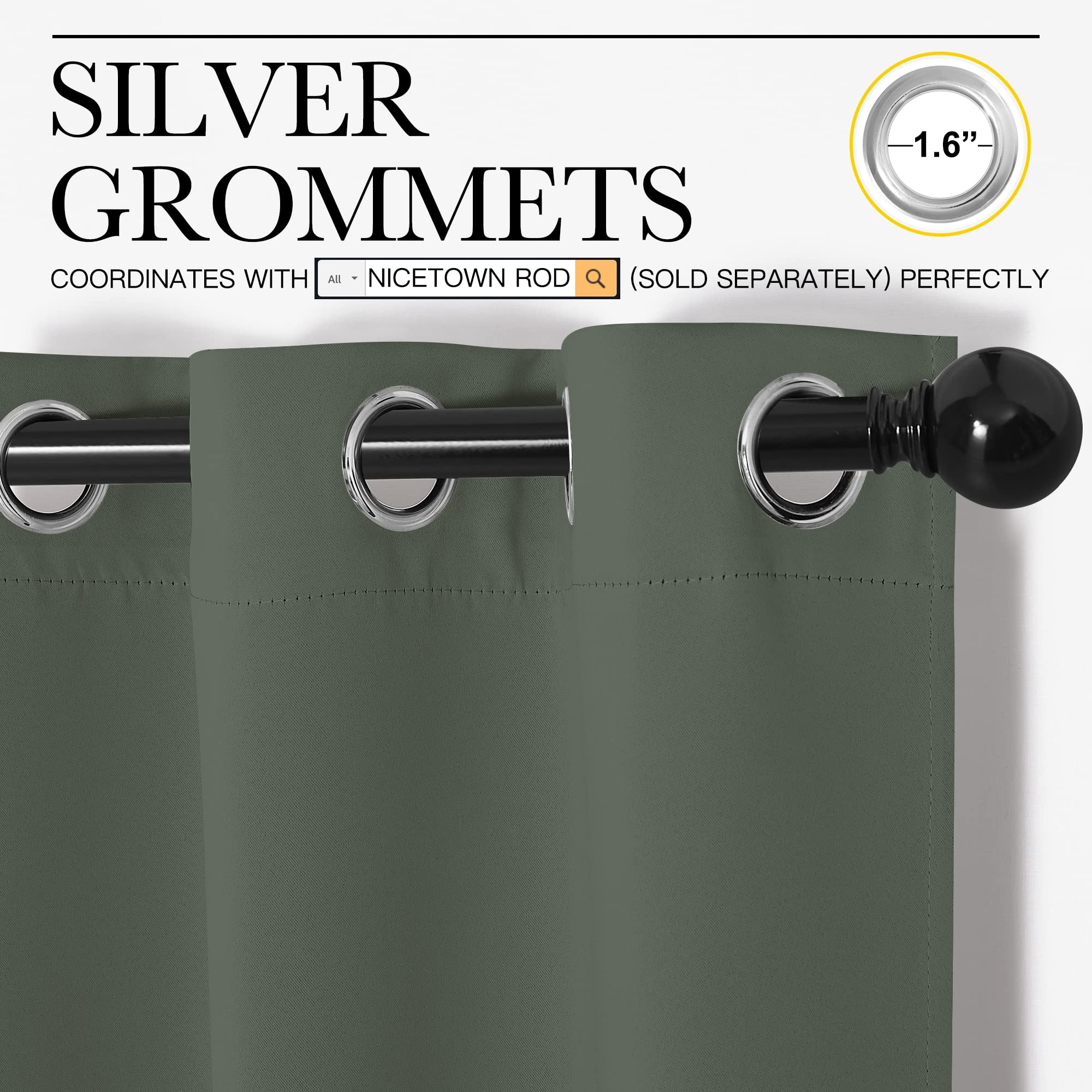 NICETOWN Thermal Insulated Curtains Blackout Draperies, Window Treatment Solid Grommet Room Darkening Drape Panels for Bedroom (Dark Mallard, Set of 2, 55 by 68 inches Long)