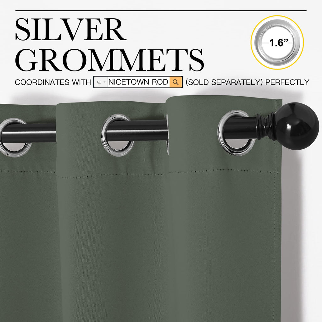 NICETOWN Blackout Draperies Curtains for Kids Room, Window Treatment Thermal Insulated Solid Grommet Blackout Drape Panels for Bedroom (Dark Mallard, Set of 2, 34 by 54 inches)