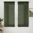 MIULEE Olive Green Short Linen Curtains 52x45 Inch Long 2 Panel for Kitchen