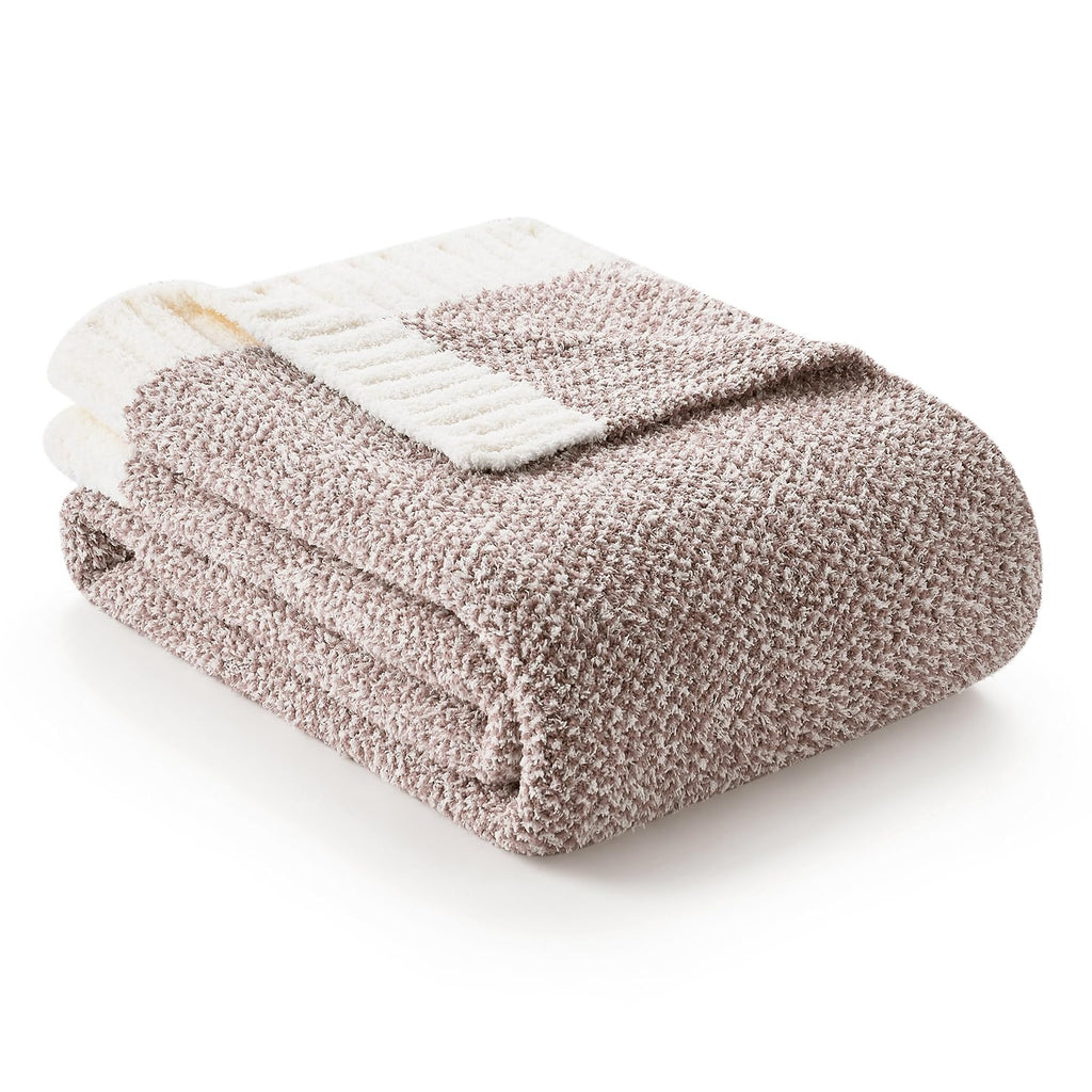 Snuggle Sac Heather Taupe Throw Blanket for Couch, Oversized Throw XL Super Soft Warm Blankets Cozy Knit Fuzzy Lightweight Throws for Sofa, Bed, Living Room, Taupe, 50x70 inches