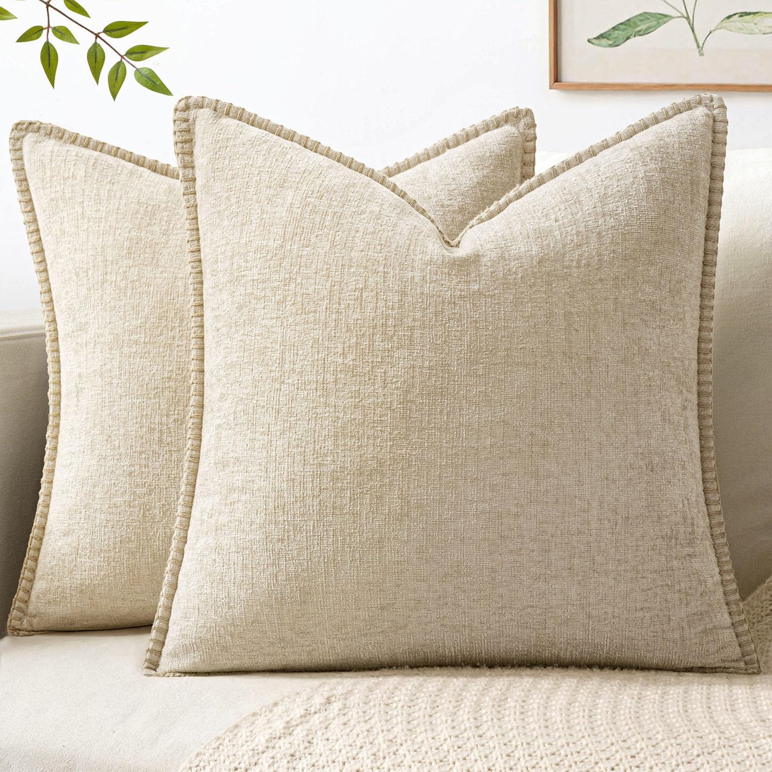 MIULEE Decorative Couch Throw Pillow Covers 18x18 Inch Beige 2 Pack