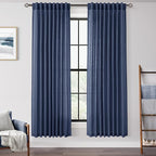 Navy Blue Curtains for Living Room Back Tab Modern Farmhouse Semi Sheer Blue Curtains 72 inches Long 2 Panels Set Muted Neutral Window Curtain for Dining Room Bedroom 60x72