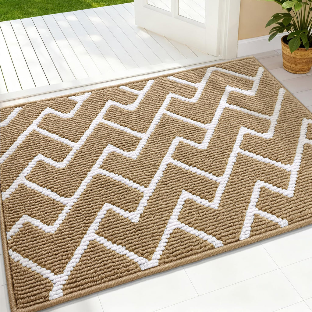OLANLY Front Door Mat, Non-Slip Rubber Backing, Dirt Resistant and Absorbent, Washable, Easy to Clean Low-Profile Indoor Doormat for Back Door, Entryway, Inside Entrance, 32x20, Beige