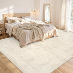 8x10 Area Rugs for Living Room: Vintage Boho Neutral Washable Rug Indoor Soft Large Area Rug Carpet for Bedroom Nursery Farmhouse Dining Room Office Floor Non-Slip Low Pile Under Table Rug Dark Beige