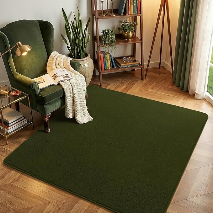 Amearea 4x4 Square Area Rug for Bedroom Living Room, Olive Green Fluffy Rug