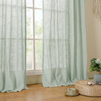LAMIT Living Room Linen Curtains - 90 Inch, Back Tab & Rod Pocket, Light Filtering, Burlap Textured Sheer Curtains for Farmhouse, 2 Panels, 52 x 90 Inch, Light Sage