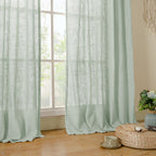 LAMIT Light Sage Linen Sheer Curtains for Bedroom 84 Inches Long, 2 Panels
