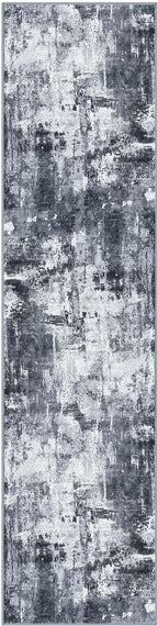 KOZYFLY Modern Abstract Rug Runner for Hallway 2x8 Grey/Black Kitchen Runner Rug Non Skid Washable Carpet Runner Laundry Room Mat Soft Fluffy Low Pile Rug for Hallway Entryway Bathroom Bedroom