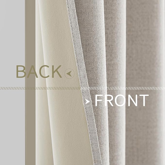 MIULEE 100% Blackout Linen Curtains for Bedroom 52x54 Inches Cream White