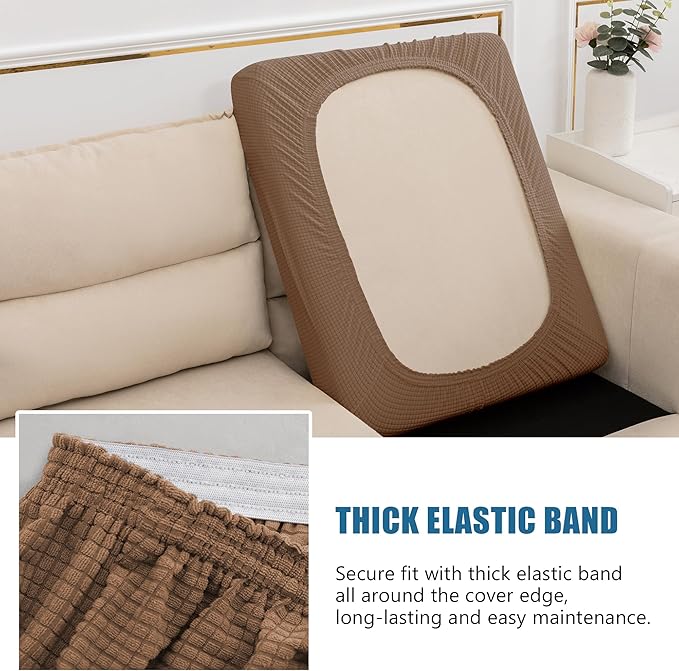 Water Resistant Couch Cushion Covers Stretch Sofa Seat Slipcover for Pets, Thick RV Dinette Cushion Covers Sofa Protector, Washable (Small, Coffee)