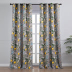 Topfinel 90 Inches Long Curtains, Gray and Yellow Moody Country Anthropologie Cabin Blackout Sun Block Floral Hummingbird Plant Lemon Patterned Grommet Damask Drapes Two Pages for Living Room Office