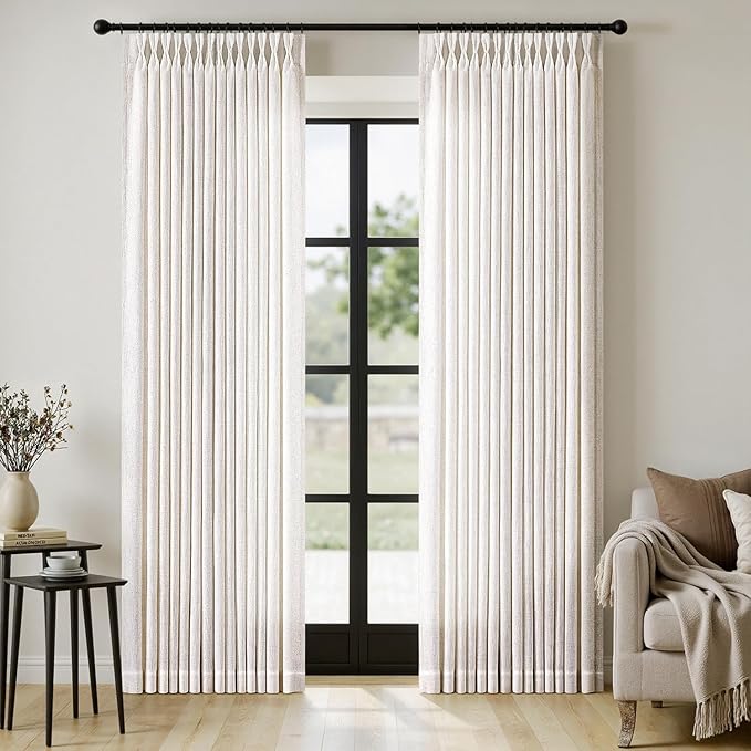 MIULEE Pinch Pleated Thick Linen Curtains 94 Inches Long 2 Panels for Living Room Bedroom, Pinch Pleat Drapes Back Tab Light Filtering Floor to Ceiling Semi Sheer Natural Farmhouse Window Curtains
