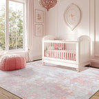 Washable Area Rugs 4'x5' Non-Slip Modern Abstract Soft for Living Room Entryway Bedroom Nursery, Print Pattern, Grey Pink