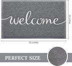 BeneathYourFeet Door Mat, Welcome Mat Low Profile Floor Mat Front Doormat Indoor and Outdoor Doormat Non Slip Rugs for Entryway, Patio, High Traffic Areas (32"x20", Grey-Welcome)