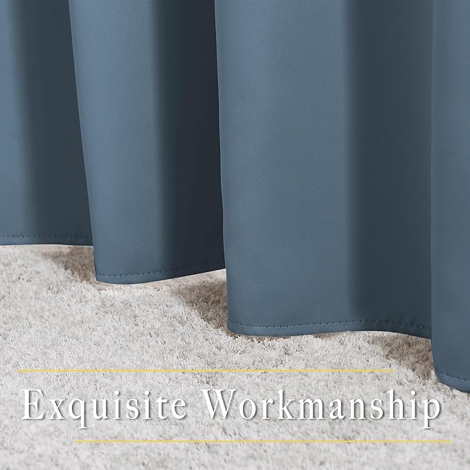 NICETOWN Smoky Blue Curtain Panels - Home Decoration Thermal Insulated Solid Grommet Blackout Curtains/Drapes for Hall/Sliding Door (80" Wide by 108" Long, Set of 2)