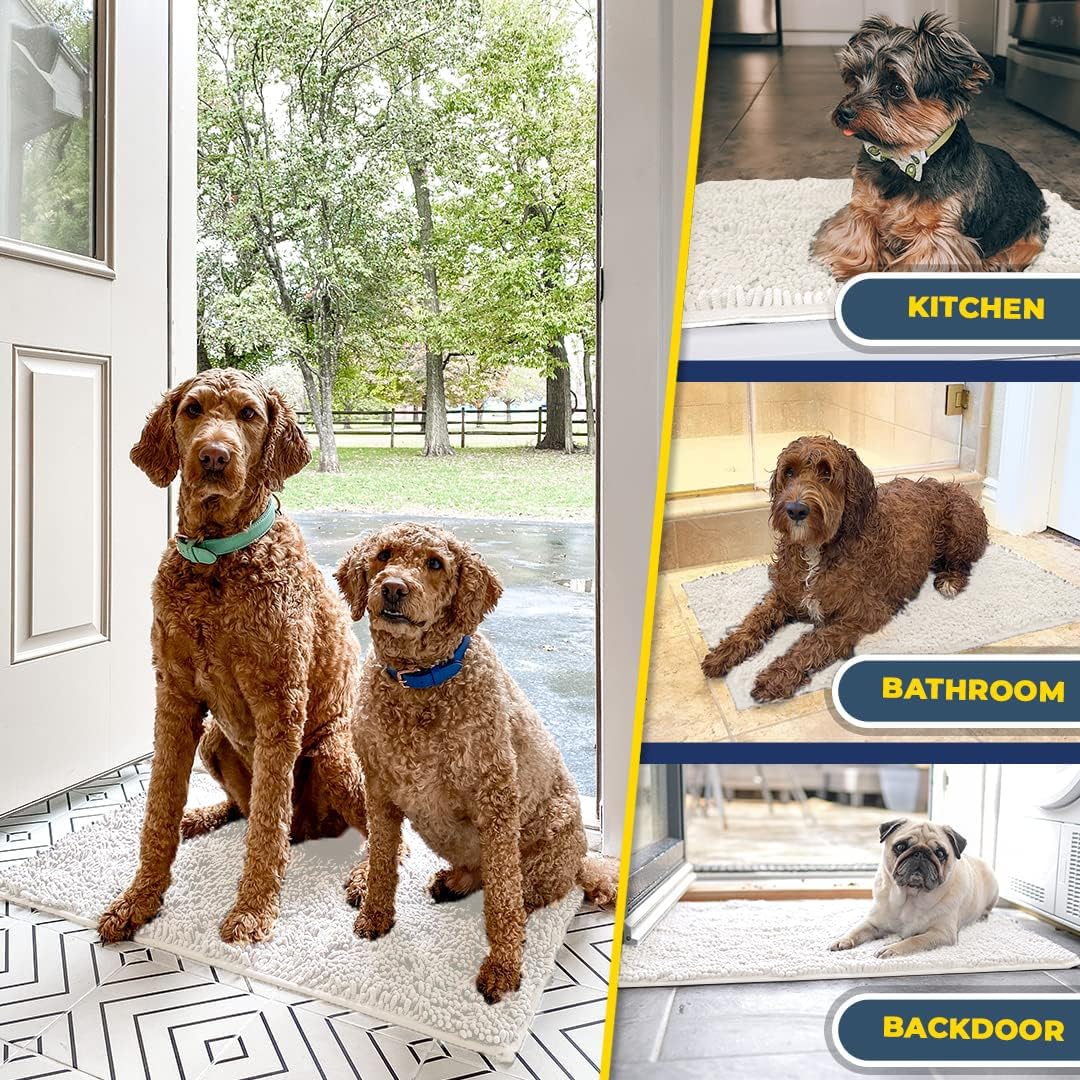 Muddy Mat® | Super Water Absorbent Door Mat Indoor, Microfiber Quick Dry Chenille Entryway Rug, Slip Resistant Front Door Mat, Indoor Mats for Entryway, Machine Washable Pet Rug, White 59"x35"