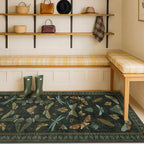 Dark Green 2'6"x12' Long Runner Rugs for Hallway - Boho Wide Washable Non Slip Rug for Indoor Entryway, Kitchen, Low Pile Vintage Whimsical Insect Moth Design, Stain Resistant Ultra Soft Carpet