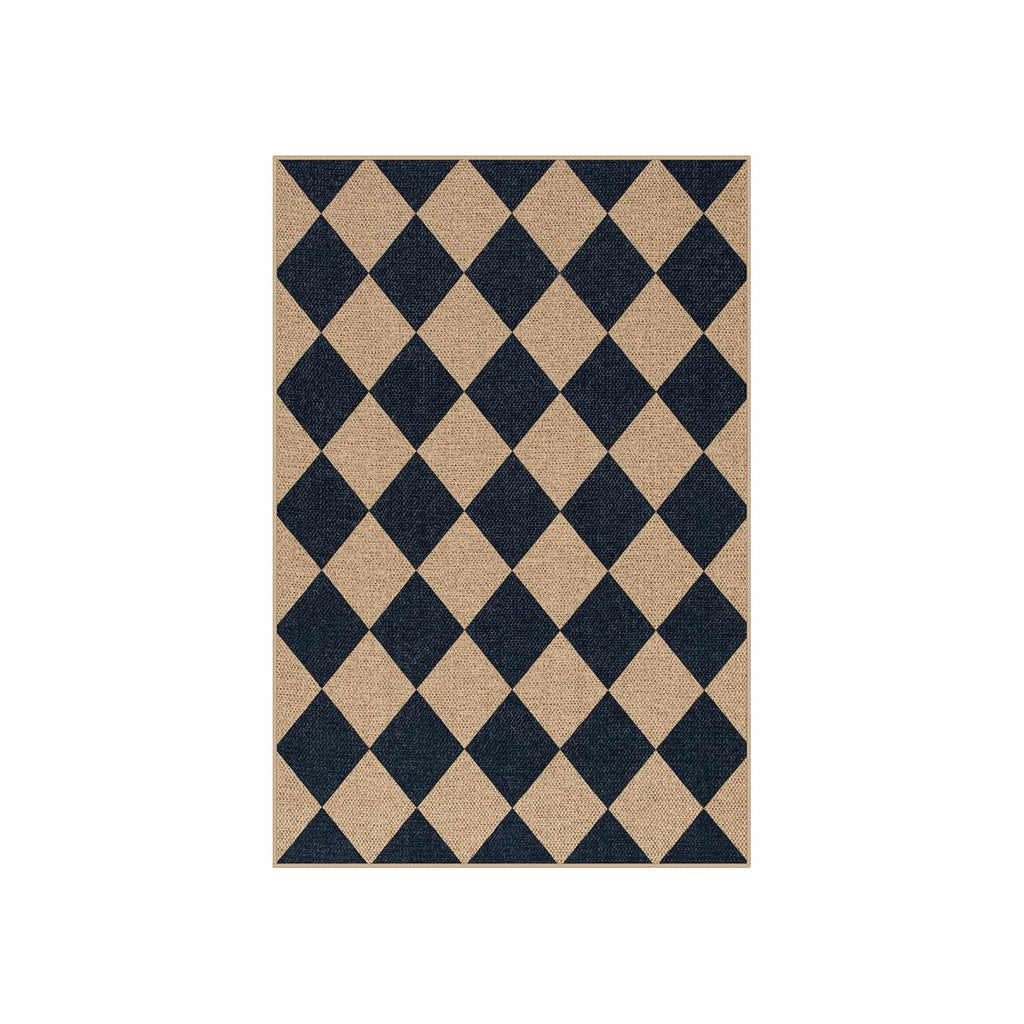Lahome Checkered Easy Jute Non Slip Front Door Mat, 2x3 Kitchen Rug Neutral Small Throw Rug, Farmhouse Diamond Washable Non Shedding Low Pile Black Floor Carpet for Entryway Front Porch Doorway