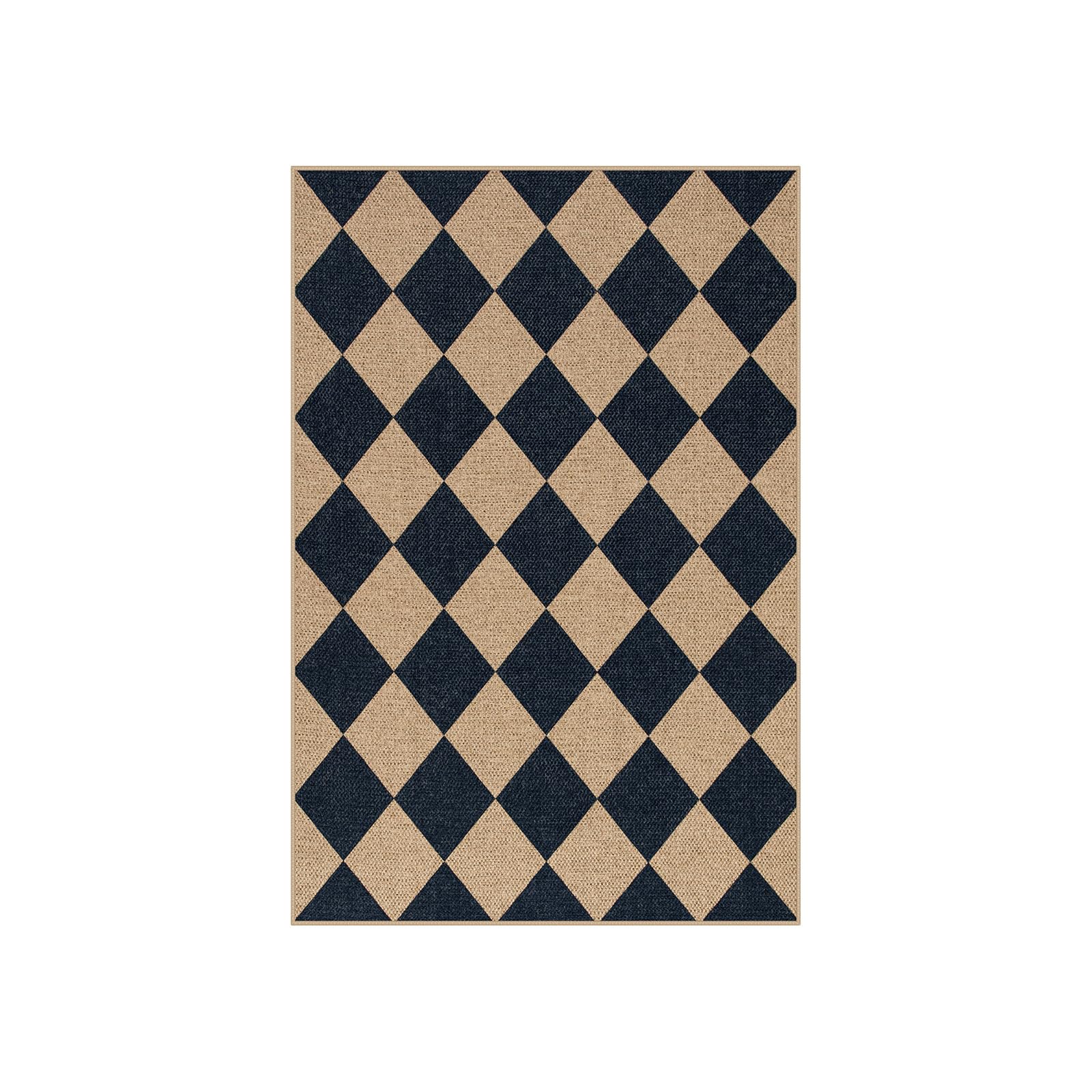 Lahome Checkered Easy Jute Non Slip Front Door Mat, 2x3 Kitchen Rug Neutral Small Throw Rug, Farmhouse Diamond Washable Non Shedding Low Pile Black Floor Carpet for Entryway Front Porch Doorway