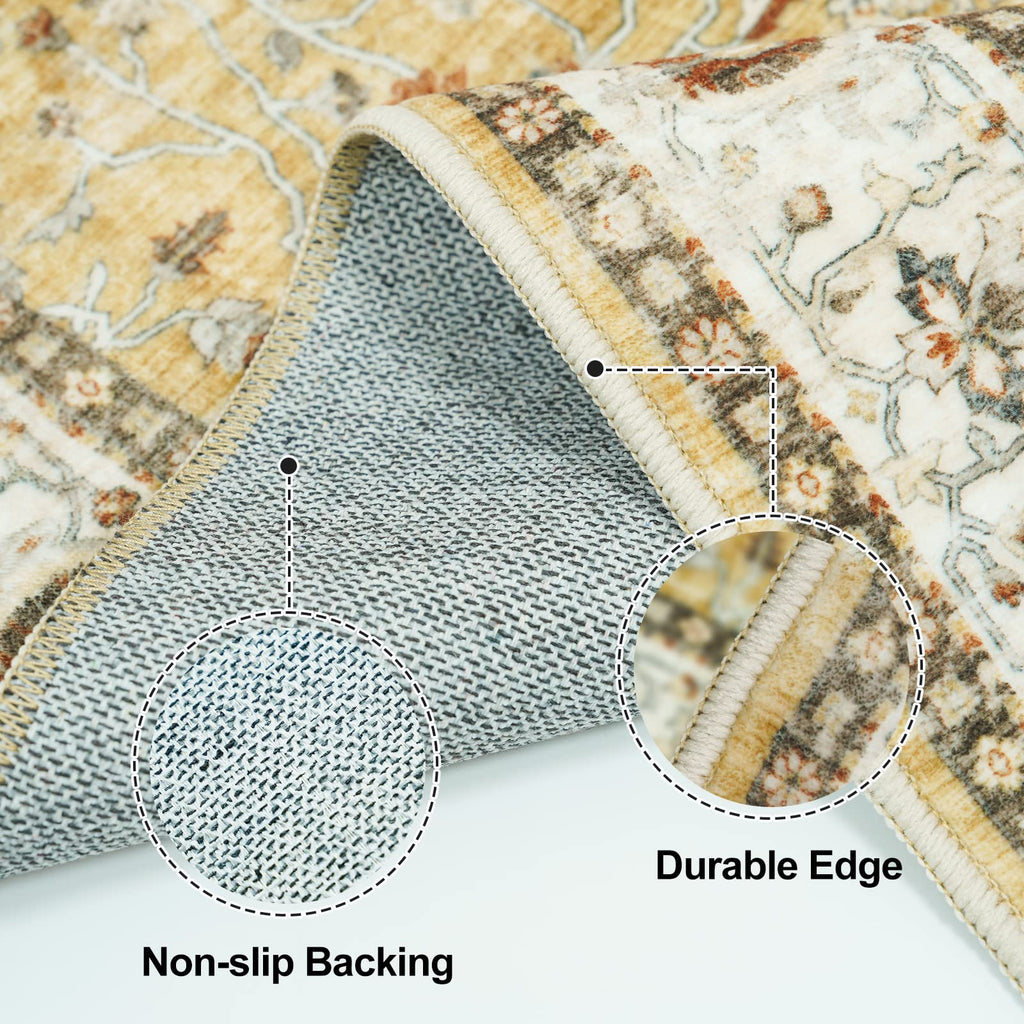 Washable Runner Rug 3x8 - Hallway Runner Rug Kitchen Rugs and Mats Non Skid Washable Waterproof Carpet Runner for Living Room Bedroom Bathroom (Gold, 3X8)