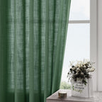 Green Semi Sheer Curtains 120 Inches Long 2 Panels Set Back Tab Loop Pocket Linen Blend Boho Large Window Curtain Extra Long Light Filtering Drapes High Ceiling Curtains for Living Room 52x120