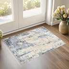 UERMEI 2x3 Entryway Area Rug: Washable Neutral Modern Abstract Small Rug - Non-Slip Low Pile Throw Indoor Carpet for Entrance Kitchen Front Door Mat Bathroom Entry Kids Room - Blue/Light Brown