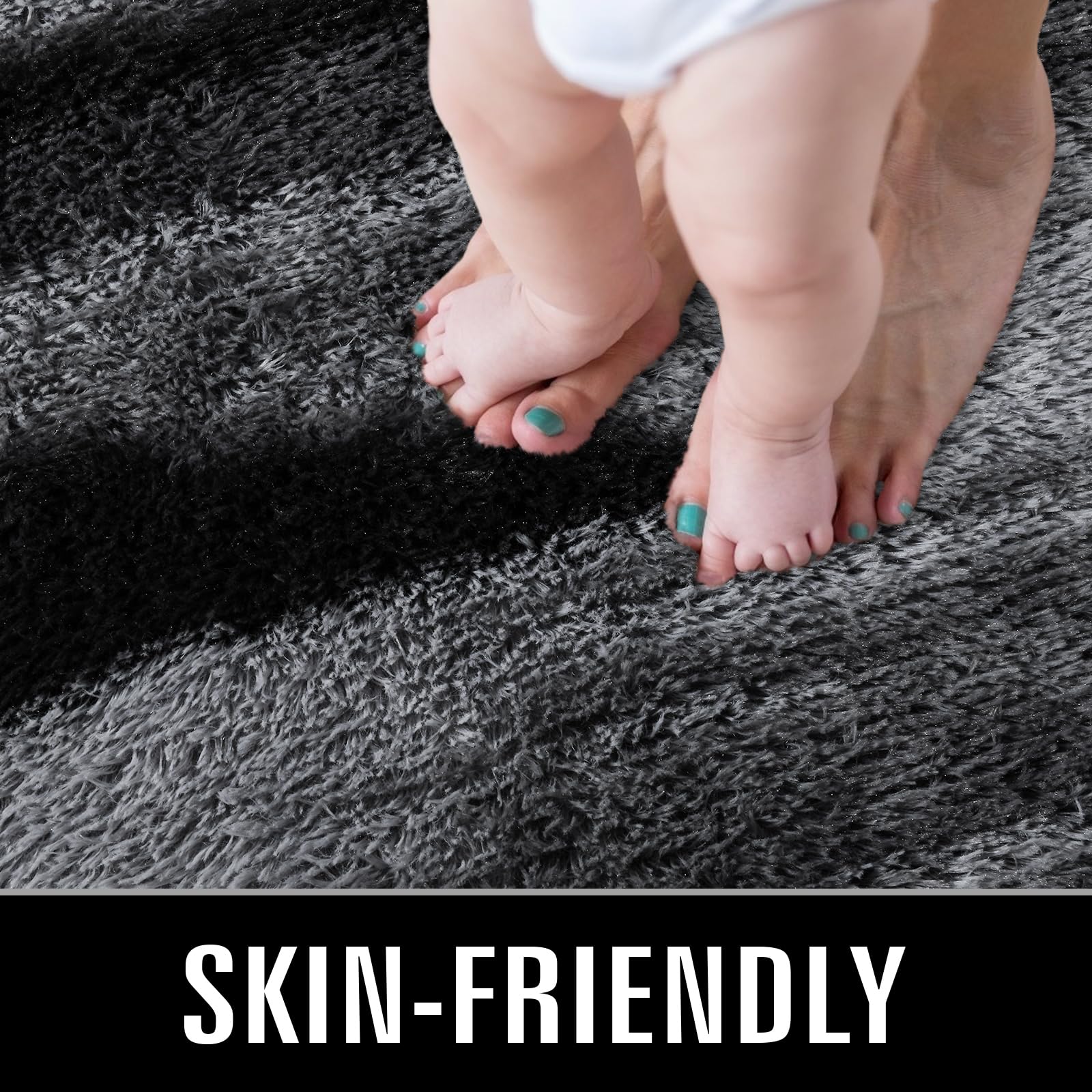 TWINNIS Super Soft Shaggy Rugs Fluffy Carpets, 5x8 Feet, Indoor Modern Plush Area Rugs for Living Room Bedroom Kids Room Nursery Home Decor, Upgrade Anti-Skid Rectangular Fuzzy Rug, Black Gray