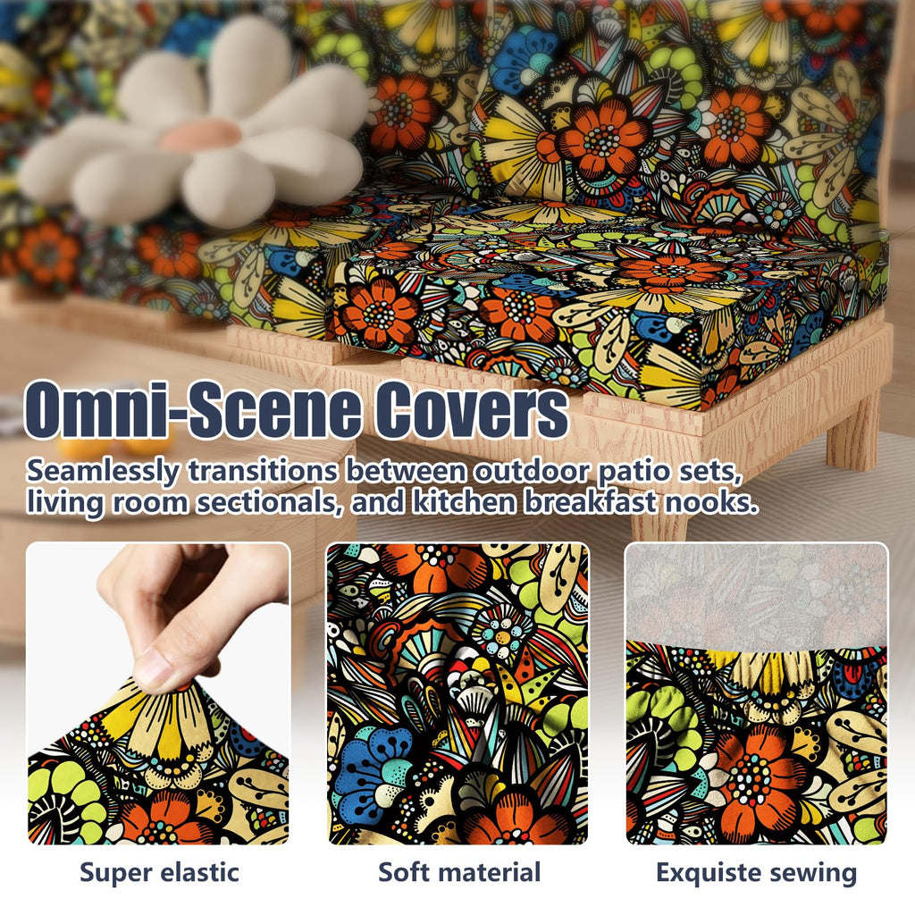 8Pcs Outdoor Cushion Covers, Stretch Patio Furniture Couch Chair Slipcovers